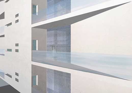 mehrfamilienhaus 50-50, fassadenausschnitt perspektivisch