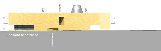 wettbewerb archaeologisches zentrum mainz, ansicht bahntrasse