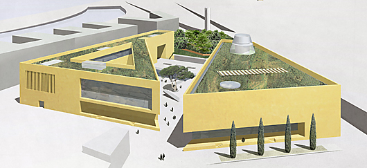 wettbewerb archaeologisches zentrum mainz, westperspektive