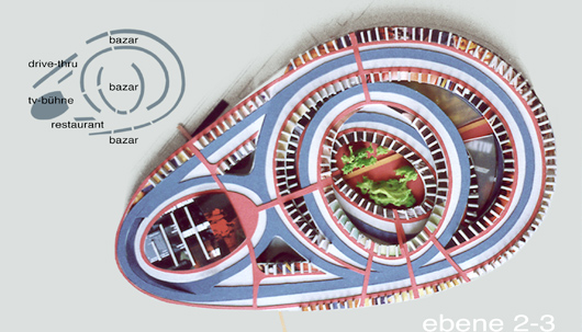 drive-in-bazar, ebene zwei bis drei