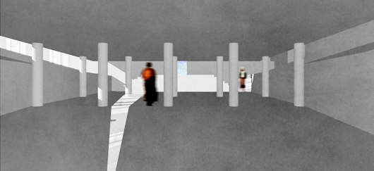 wettbewerb kunsthalle schweinfurt, innenperspektive unter dem schwimmbecken