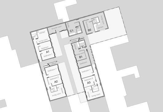 wohnungsbau fairfax mews, grundriss erdgeschoss